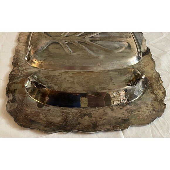Serving Tray Platter Vintage Silverplate 3 Part Divided Well Footed Meat Large - Picture 5 of 5